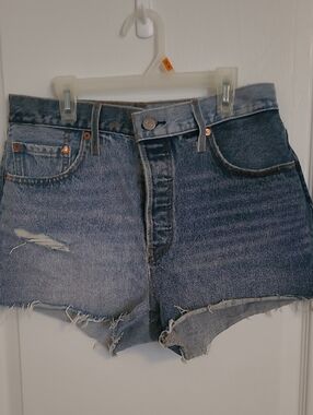 Levi's 501 Light Blue Frayed Hem Denim Shorts